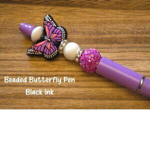 Purple Butterfly Beaded Pen with Black Ink (F)